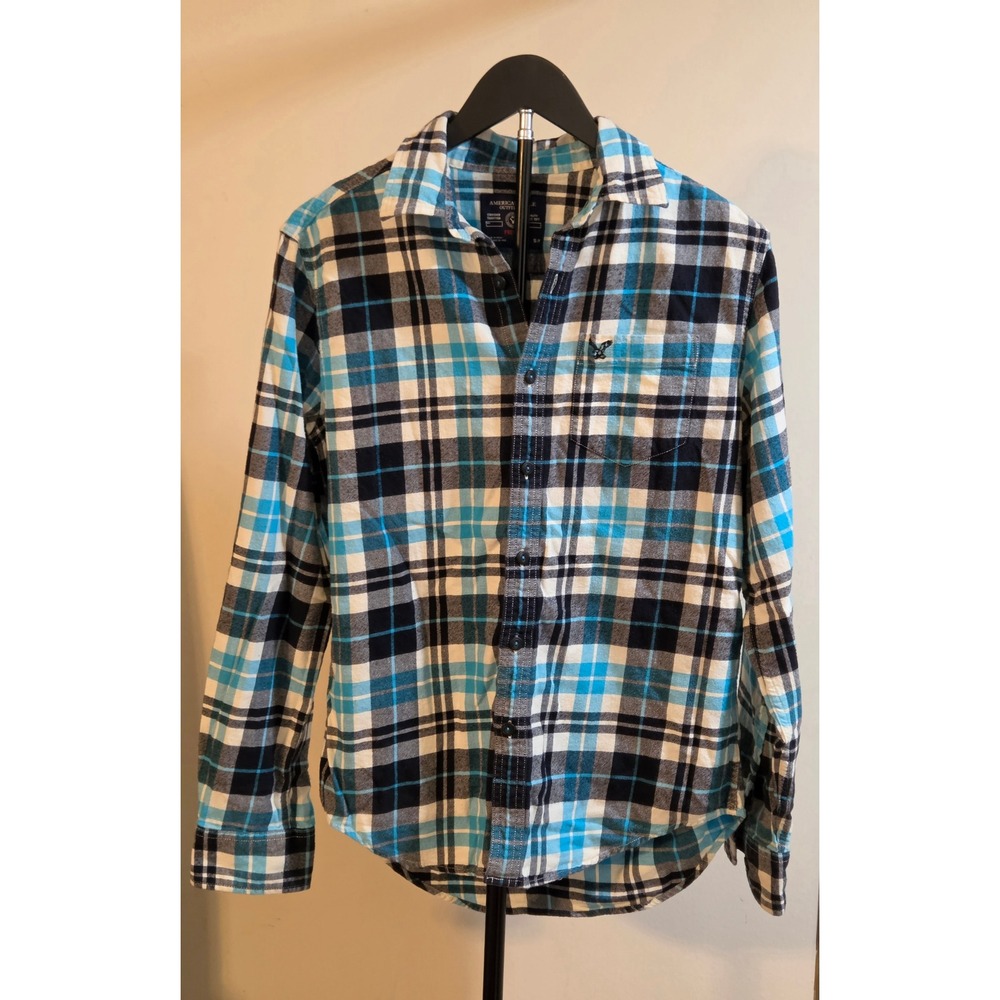 American Eagle Standard Prep Fit Plaid Button Up Shirt Mens Size Small Big Tag